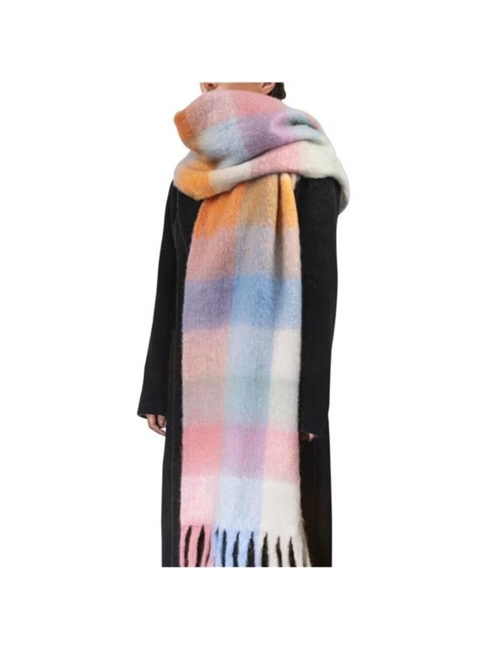 Womens Winter Scarf Large Plaid Blanket Scarf Thick Warm Soft Tassel Colorful